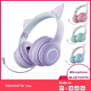 Microphones Headphones Bluetooth sans fil de haute qualité Chef d'oreille Cat avec support microphone TF Card / FM Radio Stéréo Sound Music Play