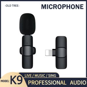 Microphones K9 Wireless Lavalier Microphone Système portable Portable Record Game Sing Plug and Play Live Video pour iPhone Computer Xiaomi Phone