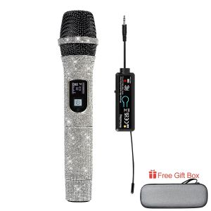Micrófonos sin retraso real uhf profesional universal universal micrófono recargable receptor de 3,5 mm micrófono dinámico de cristal para tarjeta de sonido