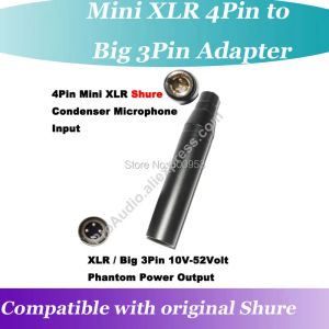 Micrófonos profesionales ta4f 4pin mini xlr a grandes 3pin masculino XLR Phantom Power Adaptador 48V Adaptador para micrófono original Shure