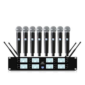 Micrófonos Sistema de micrófono inalámbrico UHF profesional de 8 canales Lavalier de mano Conferencia Karaoke Iglesia Escuela Conferencia Escenario Performan