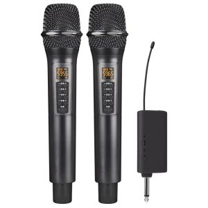 Microphones Professional UHF Wireless Microphone Handheld Karaoke Mic en haut-parleur avec récepteur de batterie au lithium rechargeable pour chanter