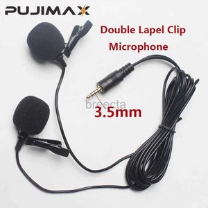 Microphones Pujimax Double Head Mini Lavalier Lapon Microphone 3,5 mm Câteur de prise microphone 1m / 3m Câble pour iPhone Radio Audio Video Microfon 240408