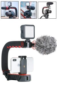 Kit de poignée de stabilisation vidéo pour microphones, UGrip Pro + microphone Boya byMM1 + lampe vidéo LED W49 + clip de téléphone pour iPhone 11 XS 8 Plus