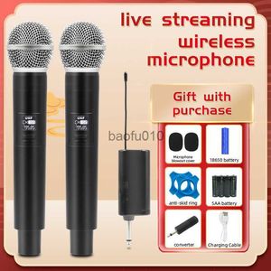 Microphones Wireless Dual Handheld Dynamic Microphone Karaoke Microphone with Rechargeable Receiver for Wedding Party Speech Church Club HKD230818