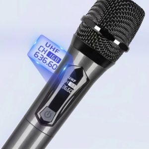Micrófonos micrófono inalámbrico UHF dual Sistema de micrófono dinámico de mano con receptor recargable para rendimiento en vivo