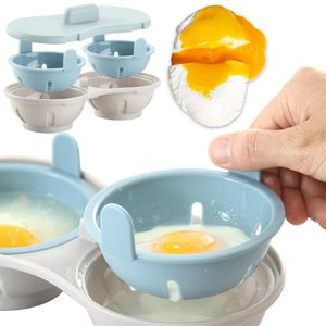 Micro-ondes Pocheuse à œufs BPA Passe au lave-vaisselle Double caves Oeufs pochés Double tasses Cuiseur à œufs Vapeur Cuisine Gadget312o