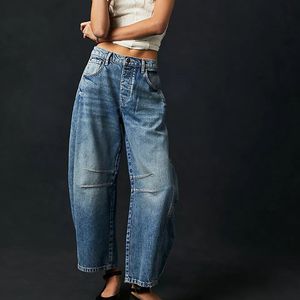 Jeans de baril à mi-hauteur pour femmes larges de jambe large et pantalon en jean randonnée y2k jeans petit petit ami avec poches 2404191