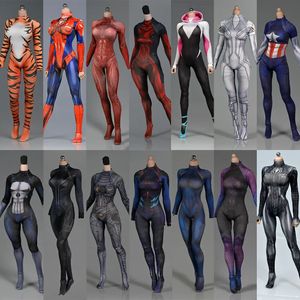 Figurines militaires 1/6 femme haut élastique bas extensible incroyable Spider Girl combinaison serrée body imprimé 3D combinaison de combat pour figurine d'action 12