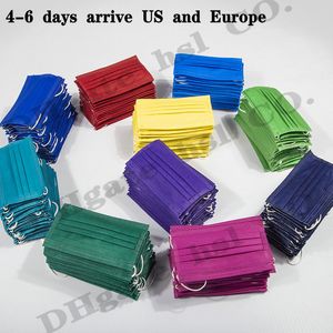 18 colores Mascarilla desechable Tamaño adulto Paquete al por menor 10pcs / pack Diseñador de moda Elástico Ear Loop 3 capas Protector Transpirable y cómodo barco en 12 horas