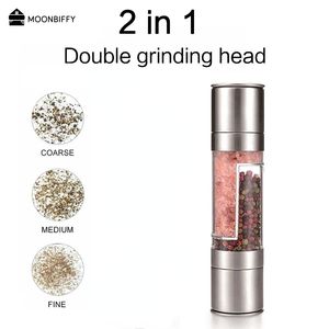 Mills Pepper Mill Grinder 2 In 1 Stainless Steel Manual Salt Pepper Grinder Seasoning Kitchen Tools Grinding for Cooking 230417