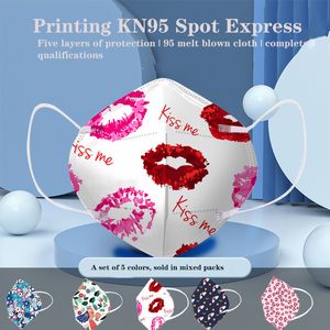 KN95 Designer Mask 5 types d'impression couleur Filtre à 95% Filtre Five-couche Protective English Packaging Masques pour adultes