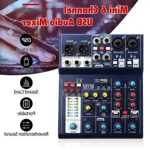 6-Channel Sound DJ Mixer with USB Record, 48V Phantom Power, DSP Effects, Ideal for Karaoke and Live Stage Performances