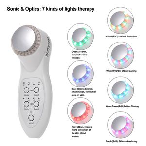 Portable 7 couleurs Led photon ultrasons Massage du visage soins de la peau rajeunissement lifting du visage élimination des rides usage domestique