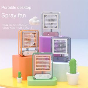 Mini ventilador de aire acondicionado con luz nocturna, ventilador de pulverización de humidificación recargable por USB portátil, ventilador de escritorio eléctrico para el hogar y la Oficina