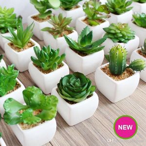 Mini plantas verdes artificiales con maceta de cerámica, bonsái de PVC, paisaje en maceta, cactus suculento para oficina, decoración del hogar, flores decorativas W