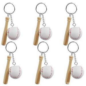 Mini llavero de béisbol colgante creativo pequeño palo de madera llavero equipaje decoración manualidades llavero