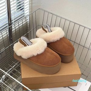 Mini bottes de neige à plateforme pour femmes, chaussures chaudes en fourrure australienne, en cuir marron