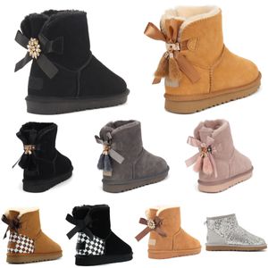 Mini Bow Australian Kids Boots Classic Girls Shoes Niños pequeños Winter Snow Boot Wggs II Baby Kid Youth Uggly Chestnut Black Furry Bailey Warm Gre 87B0 #