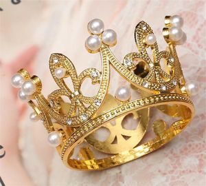 Mini Crown Princess Topper Crystal Pearl Tiara Children Ornaments for Wedding Birthday Party Cake Decorating