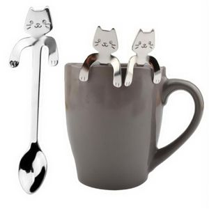 Mini Cute Coffee Spoon 304 Stainless Steel Cartoon Cat Spoons Teaspoon Dessert Snack Scoop Milk Adult Children Spoons Tableware