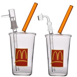 Mini Cute Glass Beaker Bongs Hookahs McDonald Cup Oil Rigs Hookah Fumar Accesorios Tuberías de agua Bubbler 14mm 8.1 Pulgadas