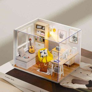 Mini Casa de muñecas con cubierta antipolvo, Kit de miniaturas para Casa de muñecas de madera Diy, muebles para Casa de muñecas, accesorios, juguetes para niños, regalo