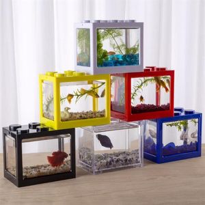 Mini réservoir de poissons rangée Aquarium réservoirs empilables lumière fourmi alimentation Reptile boîte bureau décoration accessoires Decorations338e