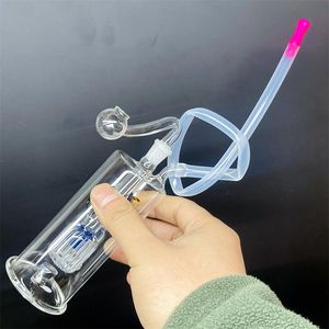 Mini Glass Bong Water Pipes Recycler Dab Rigle LED LED Light Handah Pyrex Verre Small Beaker Bongs avec tuyau et tuyau du br￻leur ￠ huile de 10 mm