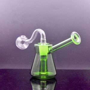 Mini Glass Oil Burner Bongs Dab Rigs 14mm Female Joint Small Bubbler Beaker Bong Water Pipes Recycler Ashcatcher Rigs with Male Glass Oil Burner Pipe and Bowl