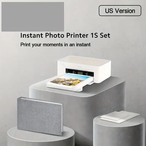 Conjunto de mini impressora fotográfica instantânea 1s, imagem colorida de alta resolução, papel fotográfico de 3/6 polegadas, laminado protetor, impressão instantânea, uso de aplicativo de impressora remota inteligente
