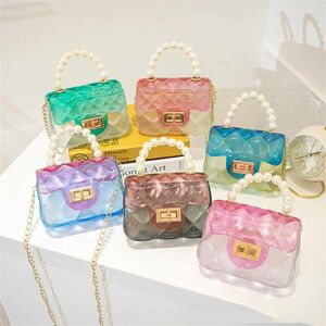 Mini-Gelee-Geldbörse, Bonbonfarben, transparent, kleine Umhängetasche, niedliche Prinzessinnen-Handtaschen mit Perlengriff für Kinder