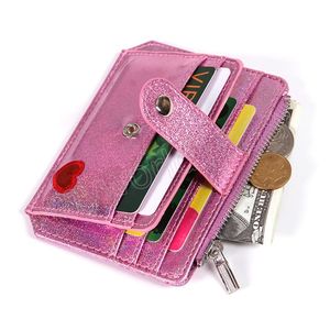 Mini portefeuille Laser paillettes coeur Transparent broderie femmes fermeture éclair boucle porte-monnaie mode ID porte-carte dame pochette