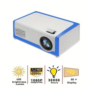 Mini projecteur portable, home cinéma/projecteur vidéo extérieur. Compatible avec smartphone/ordinateur portable/HDMI/USB/carte SD, etc. Blanc et bleu