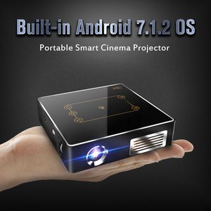 Mini projecteur C9 Plus 2 Go 16 Go RK3328 Android 7.1 Projecteurs DLP LED 150ANSI lumen 2.4G / 5G Wifi 4K Home Cinéma Film 2022 coupe du monde de football