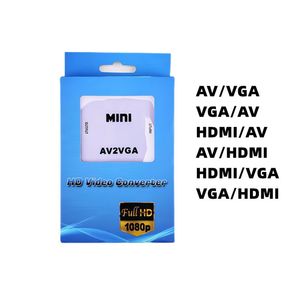 Connecteurs vidéo Mini RCA AV vers VGA Adaptateur convertisseur AV2VGA VGA2AV avec audio 3,5 mm pour moniteur TV PC DVD Plus d'actions AV2HDMI VGA2HDMI HDMI2AV