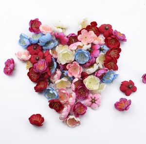 Mini flor de ciruelo de seda, flor artificial, decoración de boda, Clip de corona DIY, accesorios hechos a mano, cabeza de flores artesanales C0812x02