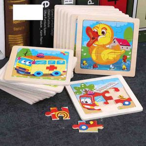 Mini taille 11*11 CM enfants jouet Puzzle en bois en bois 3D Puzzle Puzzle pour enfants bébé dessin animé Animal/trafic Puzzles jouet éducatif