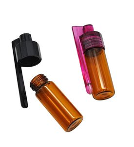Mini petit flacon en verre 51mm / 36mm Bouteille en verre Snuff Snorter Distributeur Portable Bullet Pilulier en plastique Boîte de conteneur avec cuillère Accessoires pour fumer de plusieurs couleurs