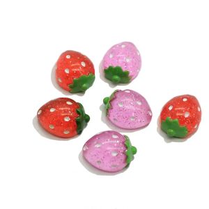 Miniatures 100/50 PCS Résine en gros paillettes fraises Cabochons Cabochons à plat plastic
