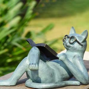 Miniatures Cat Figurine Miniature Cat Littérature Lire Lunettes Cat Jardin Carton Statue Résine Craft Cat Dol Dol Dol Car Home Decor Ornement Cadeau