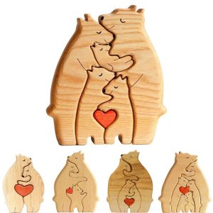 Miniatures bricolage décoration de bureau en bois ours mignon thème familial Art Puzzle nom personnalisé Puzzle maison ornement personnalisé cadeau de famille