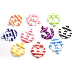 Miniaturas, mezcla de colores, abalorios de ancla a rayas, cabujón náutico de resina con parte posterior plana para decoración artesanal de joyería DIY