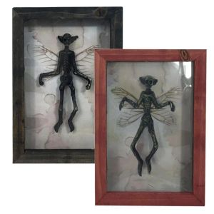 Miniaturas Marco de fotos de espécimen de fantasma misterioso, estatua de esqueleto de hada momificada, marco de imagen, exhibición de murciélago, decoraciones de resina para Halloween