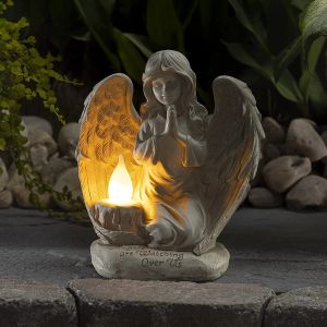Miniaturas Ángel rezando cuidándonos Luz de jardín LED con energía solar para decoración al aire libre
