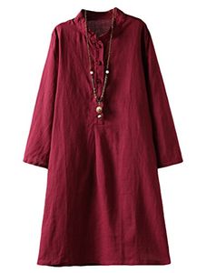 Minibee - Blusa de lino con botones de rana retro para mujer, vestido tipo túnica suelto con bolsillos