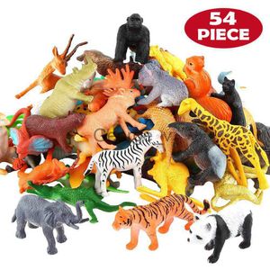 Minifig 54 Pcs Mini Jungle Animal Toys Set Realistic Wild Plastic Animals Learning Toys Elephant Gazelle Giraffe Gnu Gorilla Lion Tiger J230629