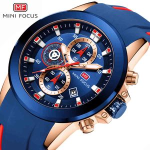 MINIFOCUS chronographe hommes montres marque de luxe Sport décontracté Date Quartz Silicone montres étanche hommes montre-bracelet homme