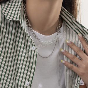 Minimalisme couleur unie perles de verre collier en acier inoxydable pour les femmes loisirs petite chaîne de perles de fer collier multicouche