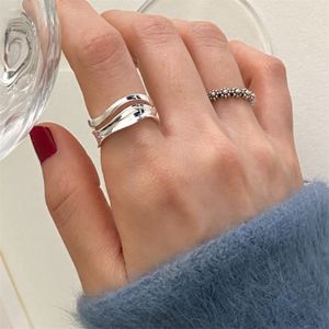 Anillo de Plata de Ley 925 rojo Hipster minimalista, joyería de moda combinable con curva Ins de Japón y Corea del Sur